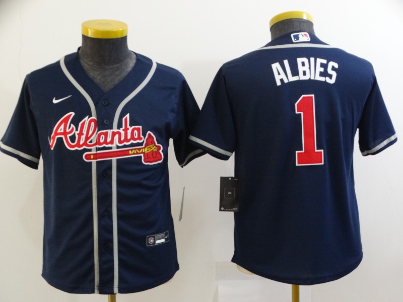 Kids Atlanta Braves ALBIES #1 Dark Blue MLB Jersey