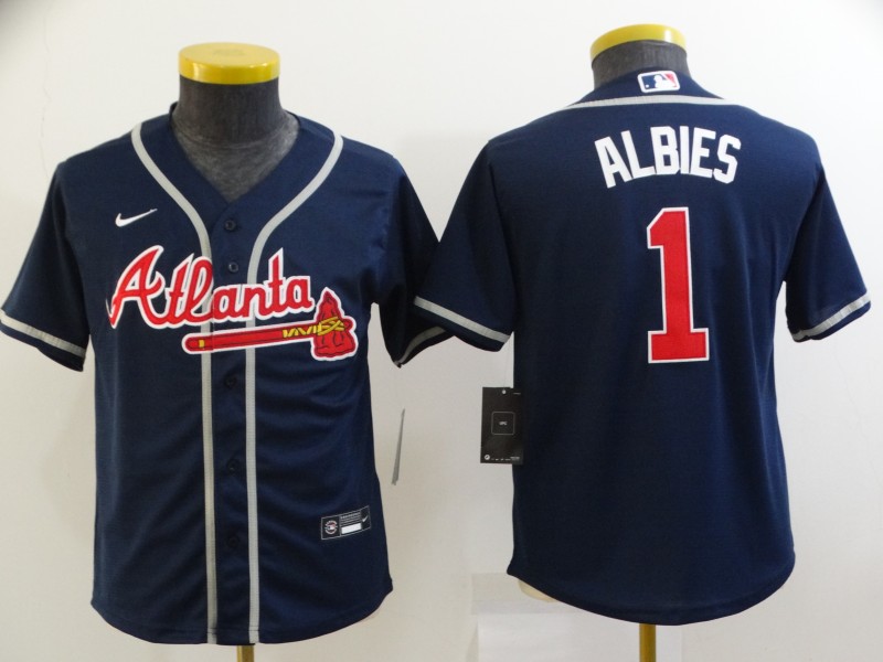 Kids Atlanta Braves Dark Blue #1 ALBIES MLB Jersey [DUPLICATE]