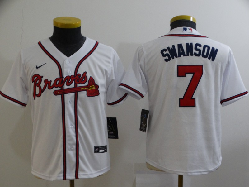 Kids Atlanta Braves SWANSON #7 White MLB Jersey