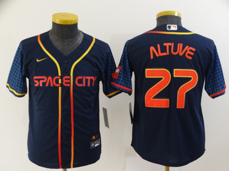 Kids Houston Astros ALTUVE #27 Dark Blue MLB Jersey 02