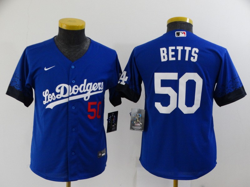 Kids Los Angeles Dodgers BETTS #50 Blue MLB Jersey 02