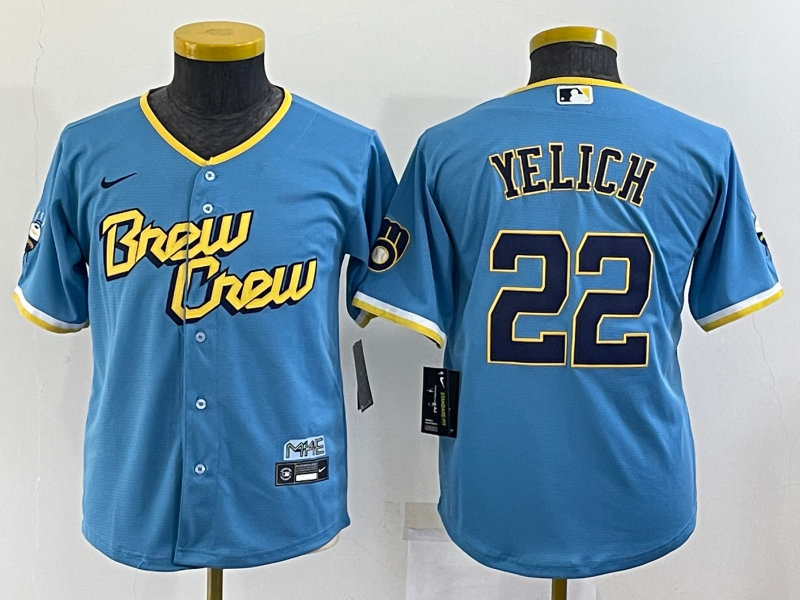 Kids Milwaukee Brewers YELICH #22 Blue MLB Jersey