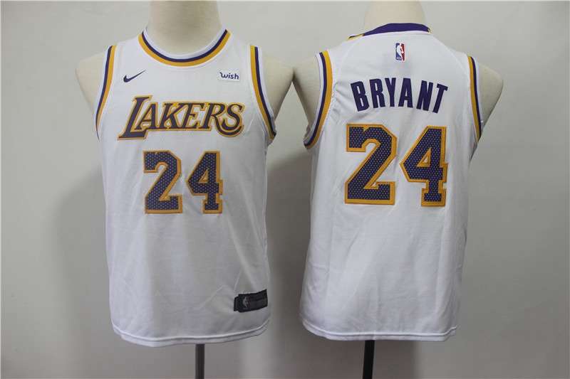 Los Angeles Lakers #24 BRYANT White Youth Basketball Jersey (Stitched)