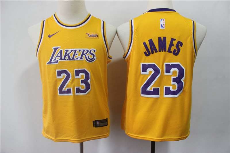 Los Angeles Lakers #23 JAMES Yellow Youth Basketball Jersey (Stitched)
