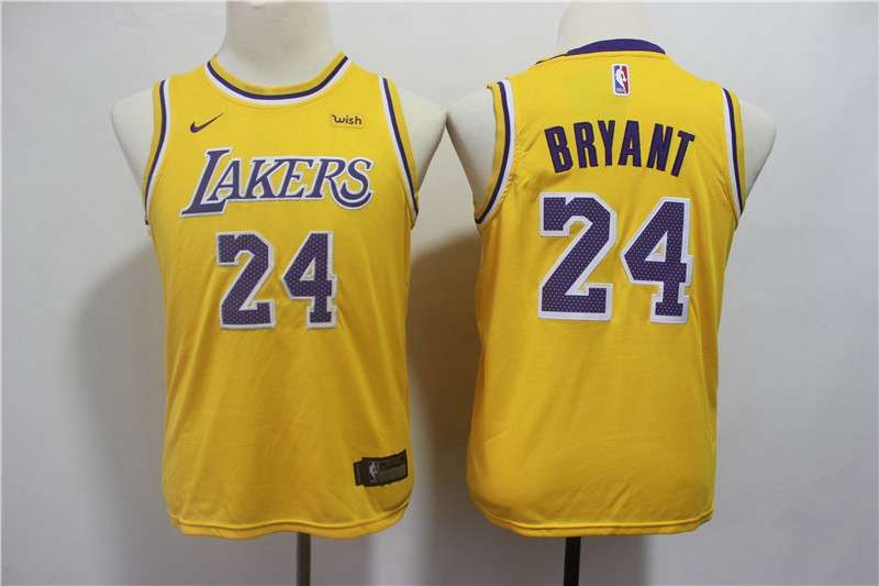 Los Angeles Lakers #24 BRYANT Yellow Youth Basketball Jersey (Stitched)