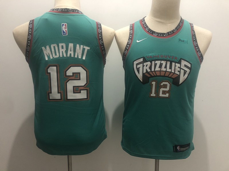 Memphis Grizzlies #12 MORANT Green Youth Basketball Jersey (Stitched)