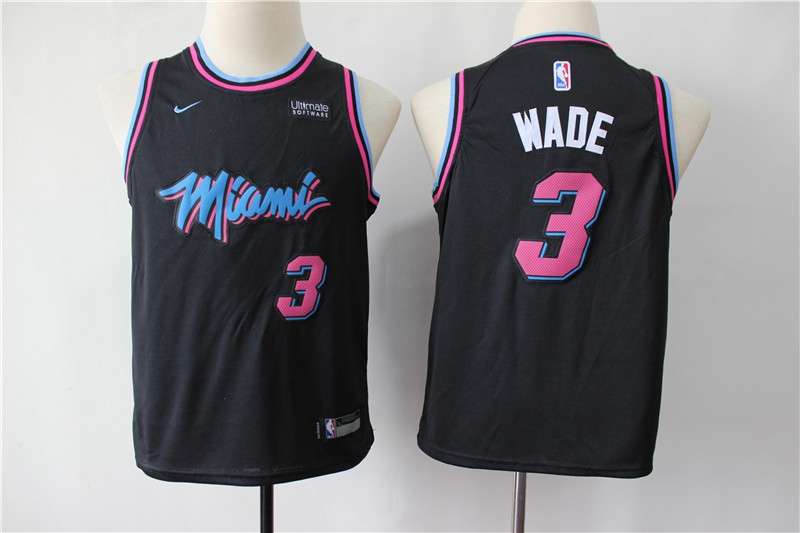 Miami Heat #3 WADE Black City Youth Basketball Jersey (Stitched)