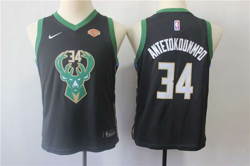 Milwaukee Bucks #34 ANTETOKOUNMPO Black Youth Basketball Jersey (Stitched)