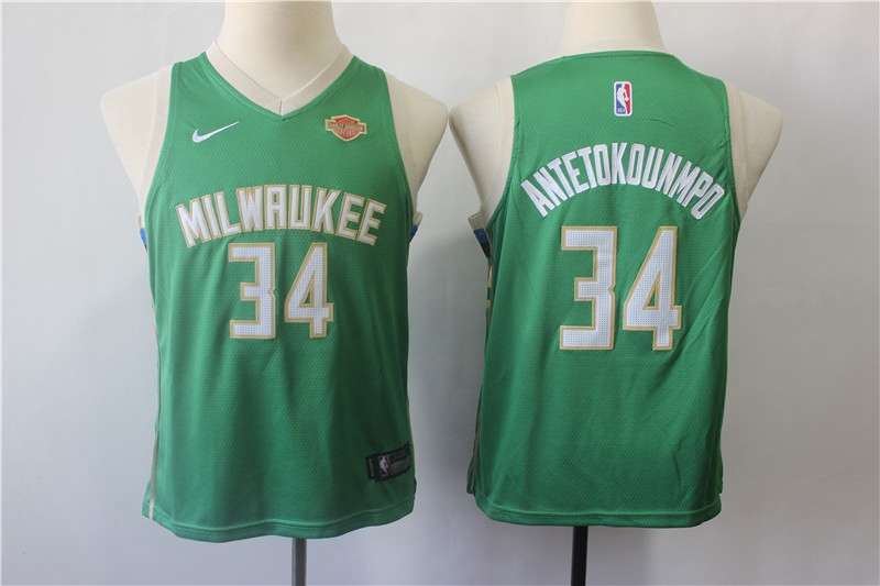 Milwaukee Bucks #34 ANTETOKOUNMPO Green Youth Basketball Jersey (Stitched)