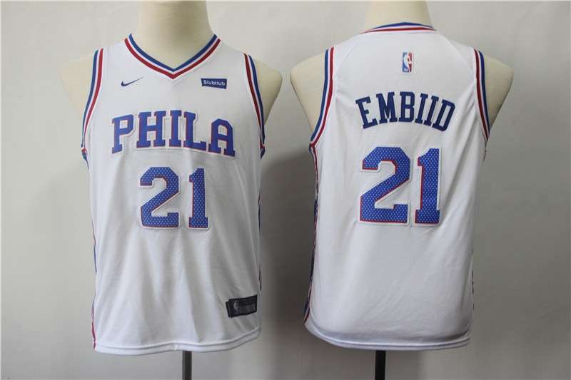 Philadelphia 76ers #21 EMBIID White Youth Basketball Jersey (Stitched)