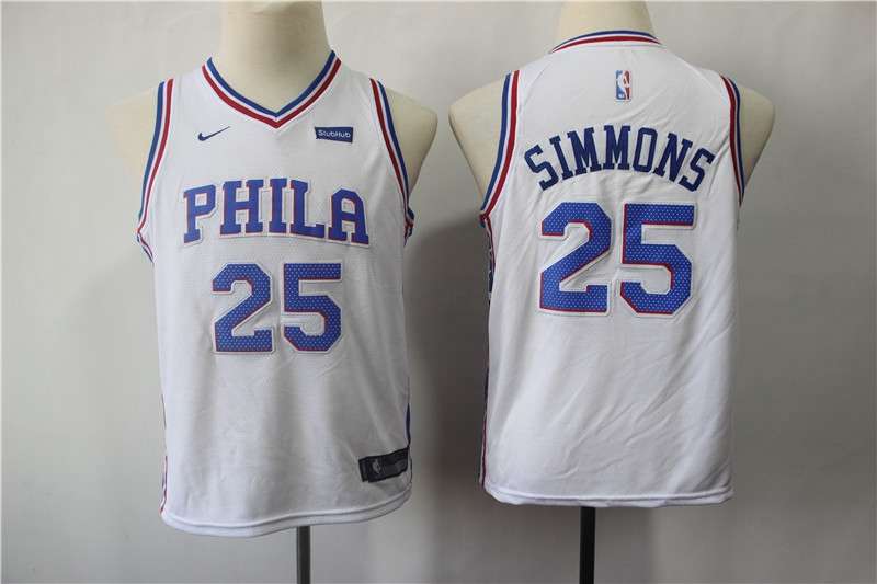 Philadelphia 76ers #25 SIMMONS White Youth Basketball Jersey (Stitched)