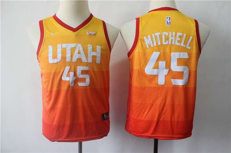 Utah Jazz #45 MITCHELL Orange City Youth Basketball Jersey (Stitched)
