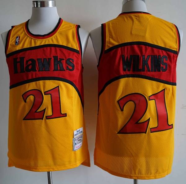 1986/87 Atlanta Hawks WILKINS #21 Yellow Classics Basketball Jersey (Stitched)