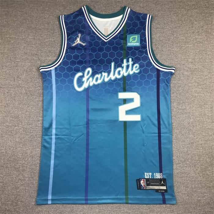 21/22 Charlotte Hornets BALL #2 Blue City AJ Basketball Jersey (Stitched)