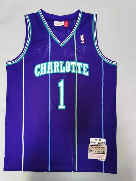1994/95 Charlotte Hornets BOGUES #1 Purple Classics Basketball Jersey (Stitched)