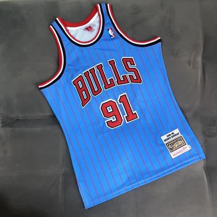 1995/96 Chicago Bulls RODMAN #91 Blue Classics Basketball Jersey (Closely Stitched)