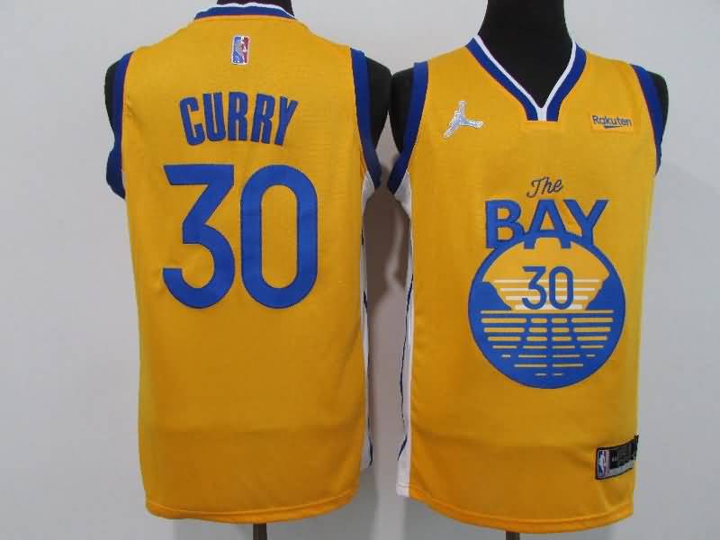 21/22 Golden State Warriors CURRY #30 Yellow AJ Basketball Jersey (Stitched)