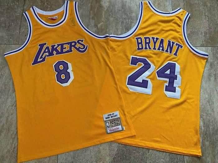 1996/97 Los Angeles Lakers BRYANT #8 #24 Yellow Classics Basketball Jersey (Closely Stitched)