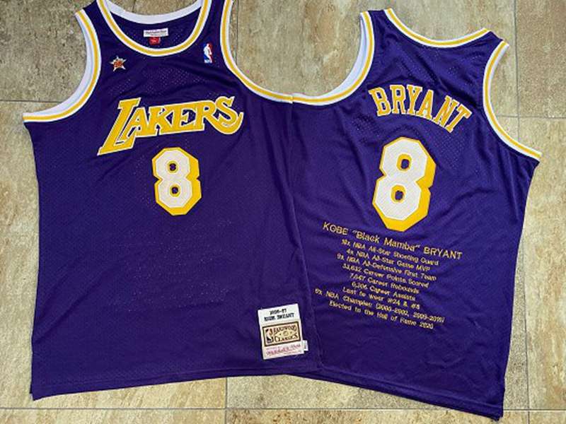 1998 Los Angeles Lakers BRYANT #8 Purple All Star Classics Basketball Jersey 2 (Closely Stitched)