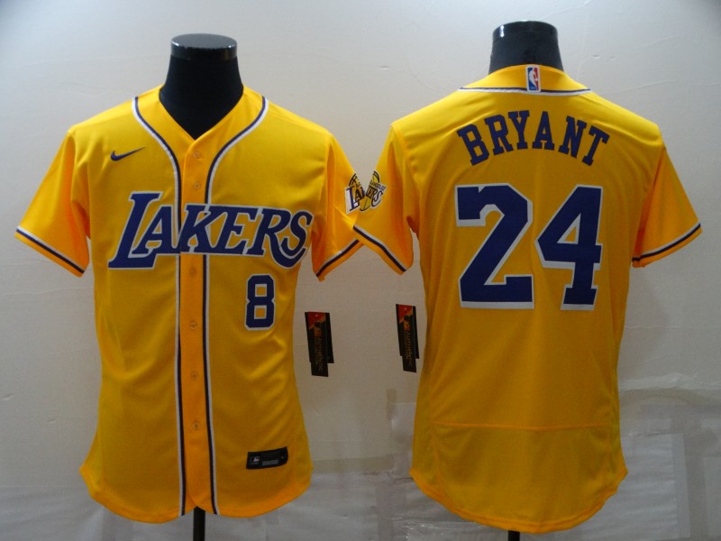 Los Angeles Lakers BRYANT #8 #24 Yellow Elite Baseball Jersey