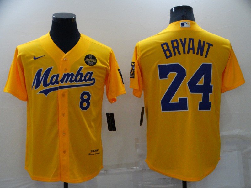 Los Angeles Lakers BRYANT #8 #24 Yellow Baseball Jersey