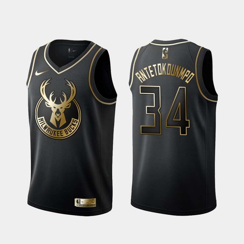 2020 Milwaukee Bucks ANTETOKOUNMPO #34 Black Gold Basketball Jersey (Stitched)