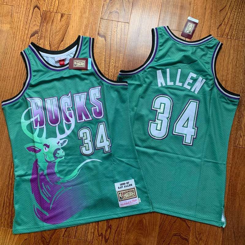 1996/97 Milwaukee Bucks ALLEN #34 Green Classics Basketball Jersey (Closely Stitched)