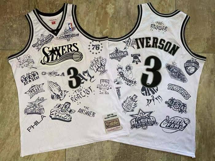 1997/98 Philadelphia 76ers IVERSON #3 White Classics Basketball Jersey 02 (Closely Stitched)