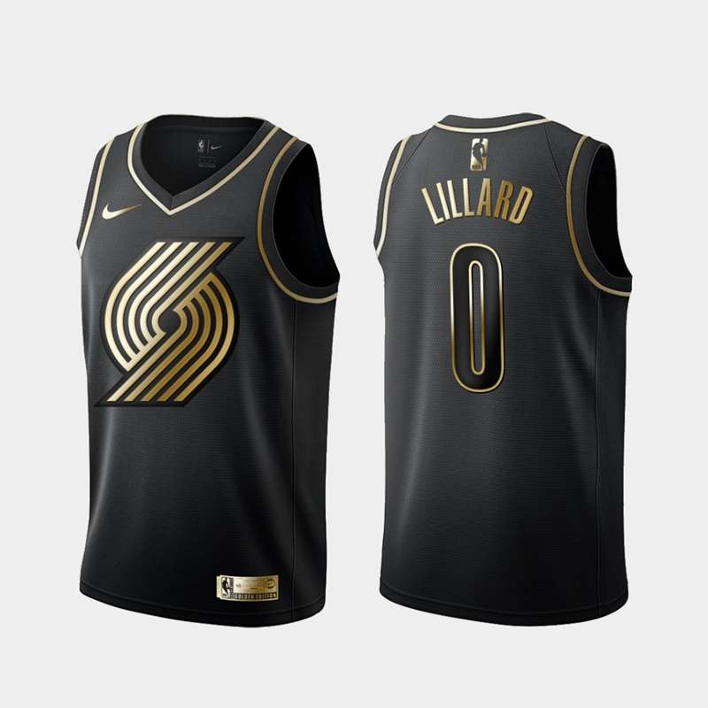 2020 Portland Trail Blazers LILLARD #0 Black Gold Basketball Jersey (Stitched)