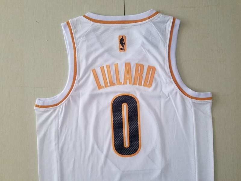 2020 Portland Trail Blazers LILLARD #0 White Gold Basketball Jersey (Stitched)