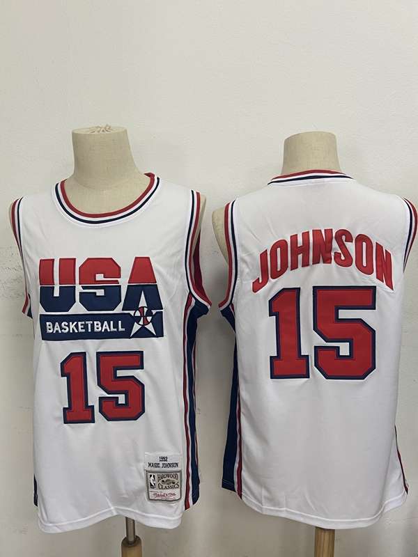 1992 USA JOHNSON #15 White Classics Basketball Jersey (Stitched)