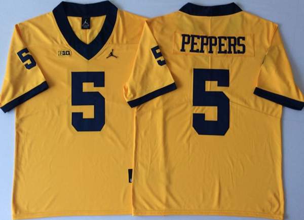 Michigan Wolverines PEPPERS #5 Yellow NCAA Football Jersey