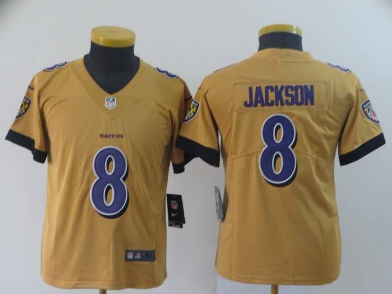 Kids Baltimore Ravens JACKSON #8 Yellow Inverted Legend NFL Jersey