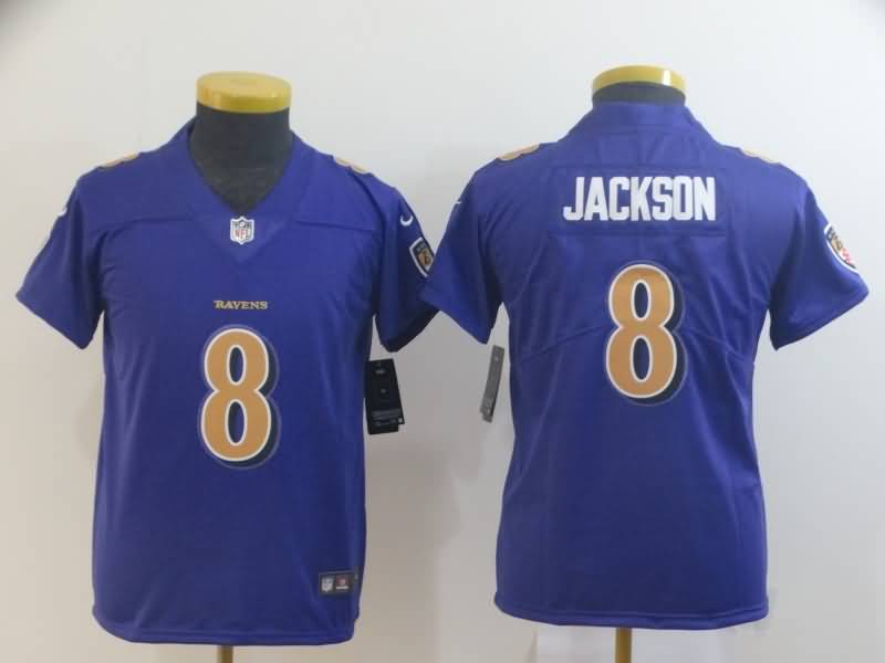 Kids Baltimore Ravens JACKSON #8 Purple NFL Jersey 02