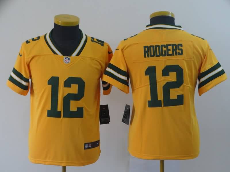 Kids Green Bay Packers RODGERS #12 Yellow Inverted Legend NFL Jersey