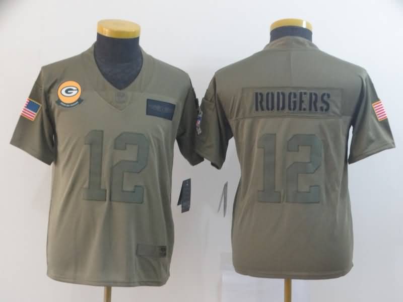 Kids Green Bay Packers RODGERS #12 Olive Salute To Service NFL Jersey