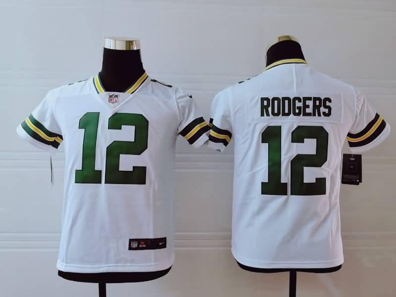 Kids Green Bay Packers RODGERS #12 White NFL Jersey