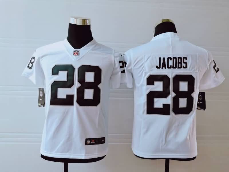 Kids Las Vegas Raiders JACOBS #28 White NFL Jersey 02