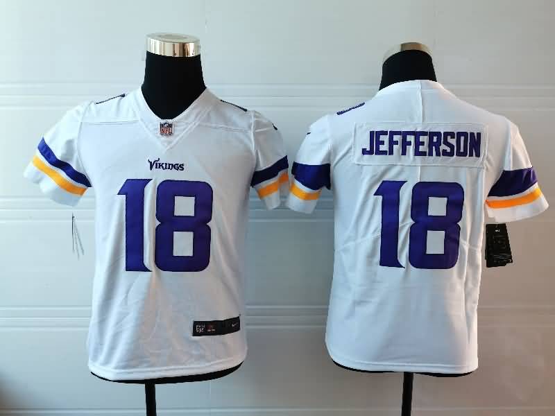 Kids Minnesota Vikings JEFFERSON #18 White NFL Jersey