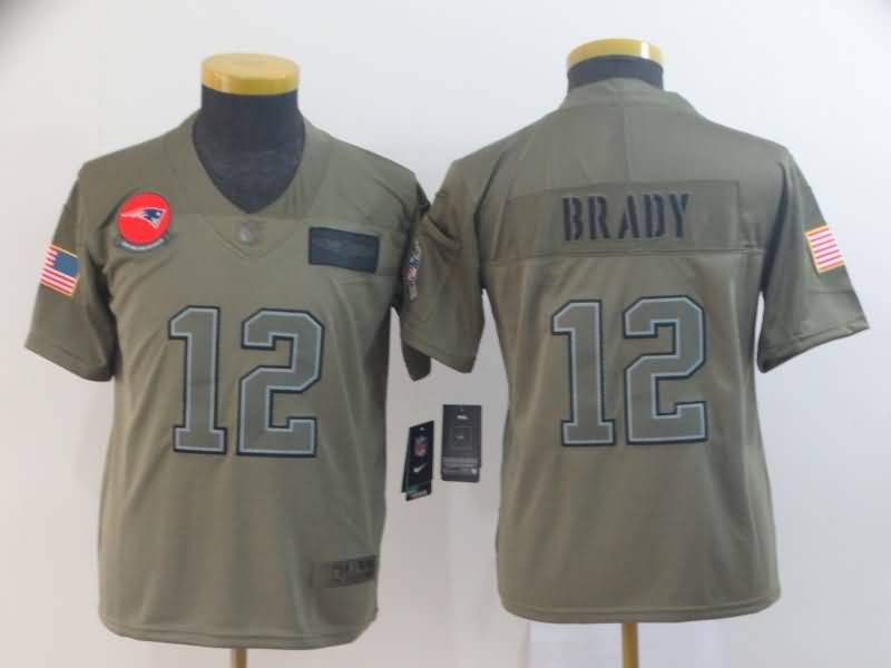 Kids New England Patriots BRADY #12 Olive Salute To Service NFL Jersey
