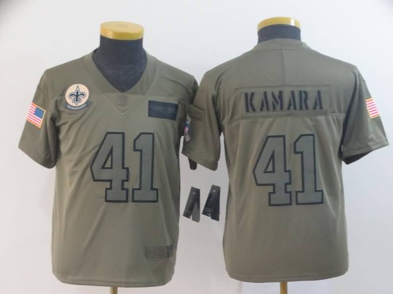 Kids New Orleans Saints KAMARA #41 Olive Salute To Service NFL Jersey