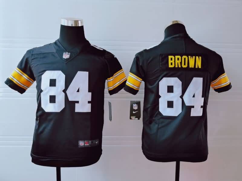 Kids Pittsburgh Steelers BROWN #84 Black NFL Jersey 02
