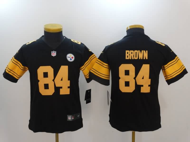 Kids Pittsburgh Steelers BROWN #84 Black NFL Jersey 03