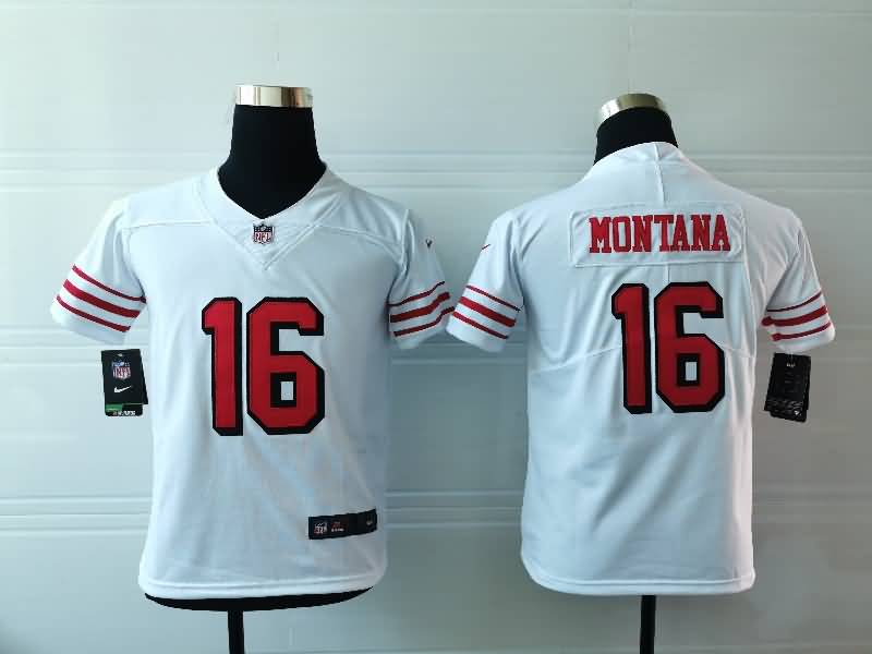 Kids San Francisco 49ers MONTANA #16 White Retro NFL Jersey
