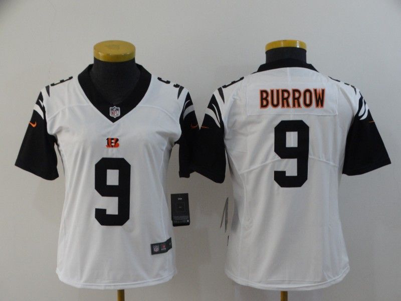 Cincinnati Bengals BURROW #9 White Women NFL Jersey 02