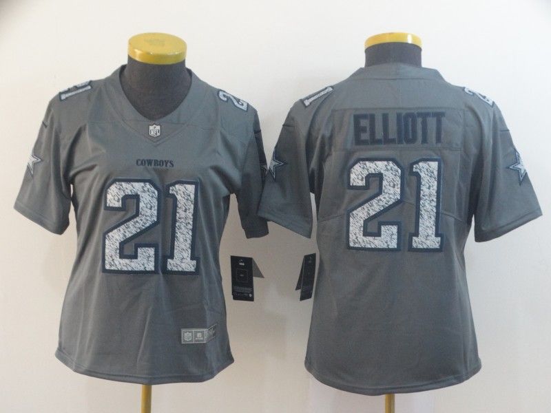 Dallas Cowboys ELLIOTT #21 Grey Fashion Women NFL Jersey