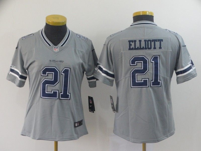 Dallas Cowboys ELLIOTT #21 Grey Inverted Legend Women NFL Jersey