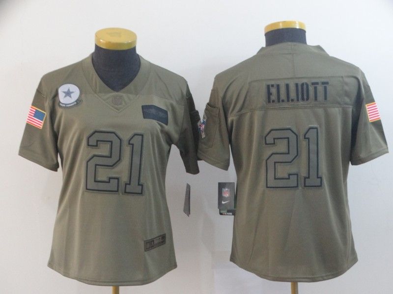 Dallas Cowboys ELLIOTT #21 Olive Salute To Service Women NFL Jersey
