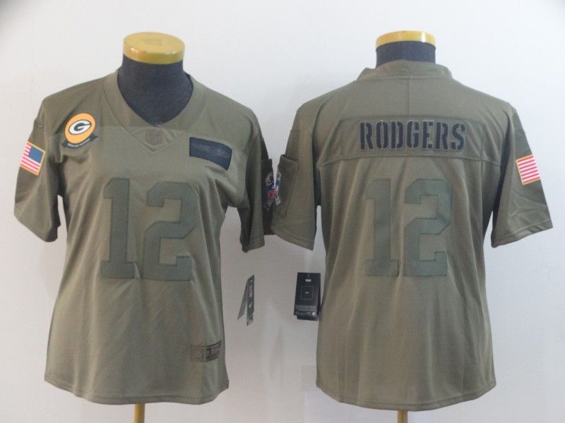 Green Bay Packers RODGERS #12 Olive Salute To Service Women NFL Jersey