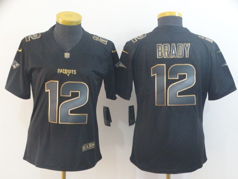 New England Patriots BRADY #12 Black Gold Vapor Limited Women NFL Jersey